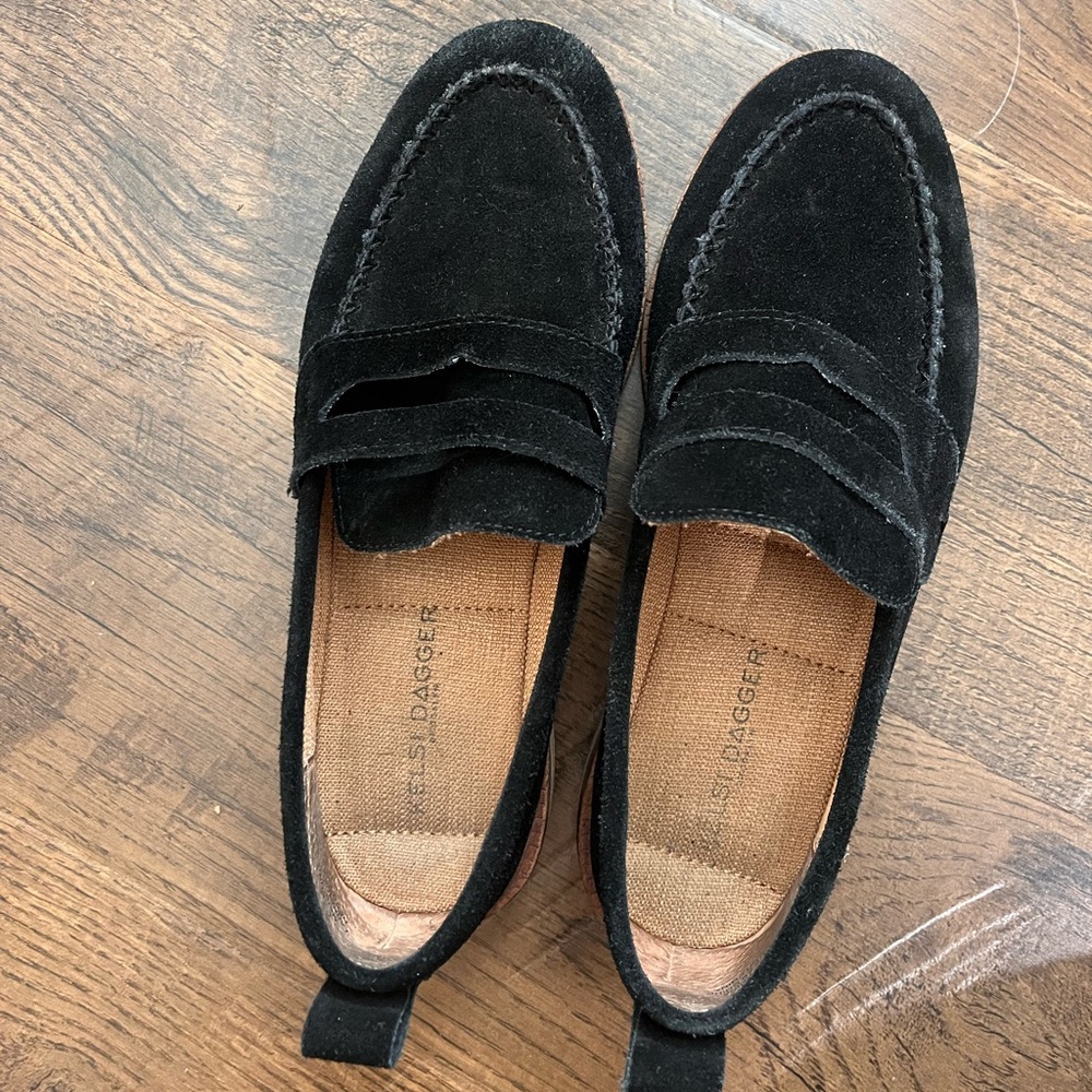 Kelsi Dagger Black Suede Loafers